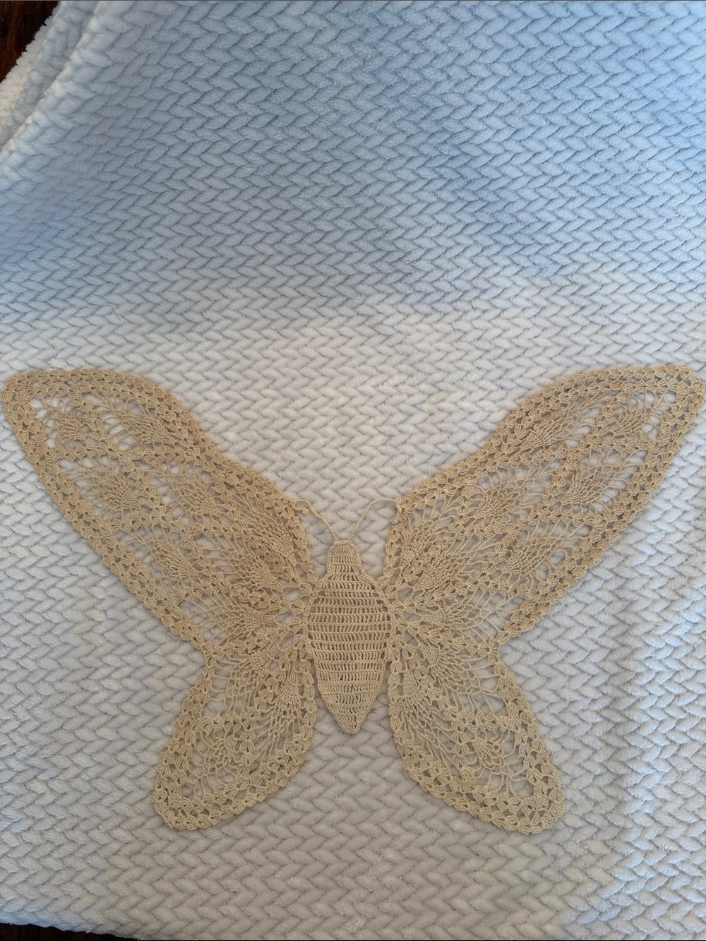 Vintage Crocheted Butterfly Applique in Beige Handcrafted